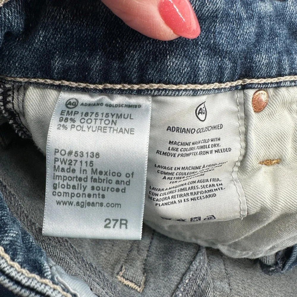 AG Adriano Goldschmied Mari High Rise Straight Jeans Distressed Blue 27R
